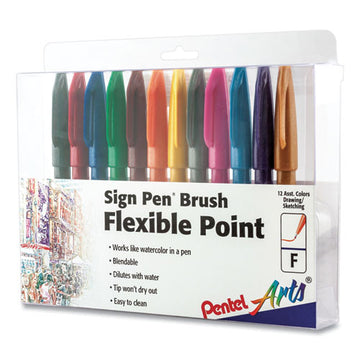 Pentel Arts® Sign Pen Brush Flexible Point Marker Pen, Fine Brush Tip, Assorted Colors, Dozen freeshipping - TVN Wholesale